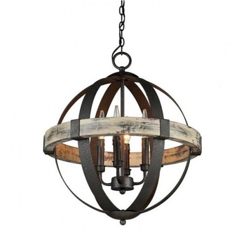 Castello 4 Light Rustic Industrial Chandelier Whoselamp More Views Castello Wood Wrought Iron 4 Light Chandelier