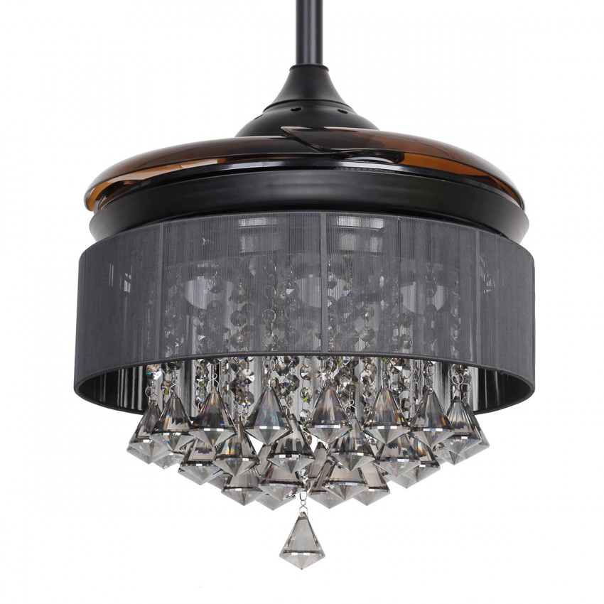 36 Inch Modern Led Crystal Chandelier Black Ceiling Fan With Lights 36 Inch Modern Led Crystal Chandelier Black Ceiling Fan With Lights And Remote Invisible Retractable Blades