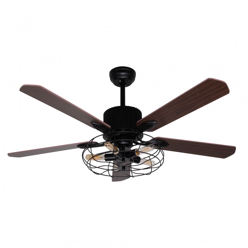 52 Inch Industrial Caged Ceiling Fan With Light And Remote 5 Wood 52 Inch Industrial Caged Ceiling Fan With Light And Remote 5 Wood Blades Black