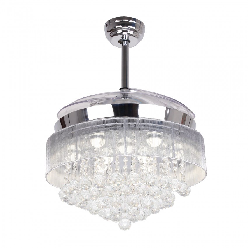 42 Inch Modern Led Crystal Chandelier Chrome Ceiling Fan With Lights Modern Led Crystal Retractable Ceiling Fan With Lights Remote Control Chrome