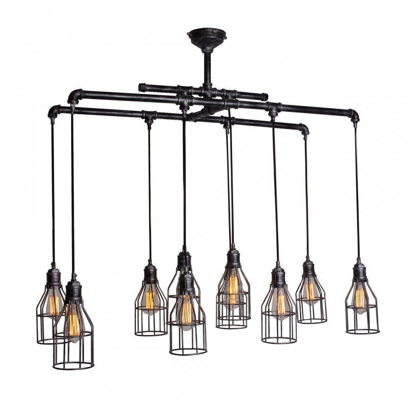 Brushed Iron 1 Tier Linear Chandelier With Wire Guard Metal More Views