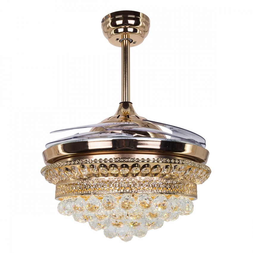42 Inch Modern Led Ceiling Fan With Lights And Remote Crystal 42 Inch Modern Led Ceiling Fan With Lights And Remote Crystal Chandelier Retractable Blades Gold