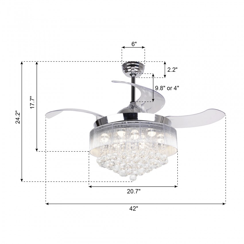 42 Inch Modern Led Crystal Chandelier Chrome Ceiling Fan With Lights 42 Inch Modern Led Crystal Chandelier Chrome Ceiling Fan With Lights And Remote Fandelier Retractable Blades