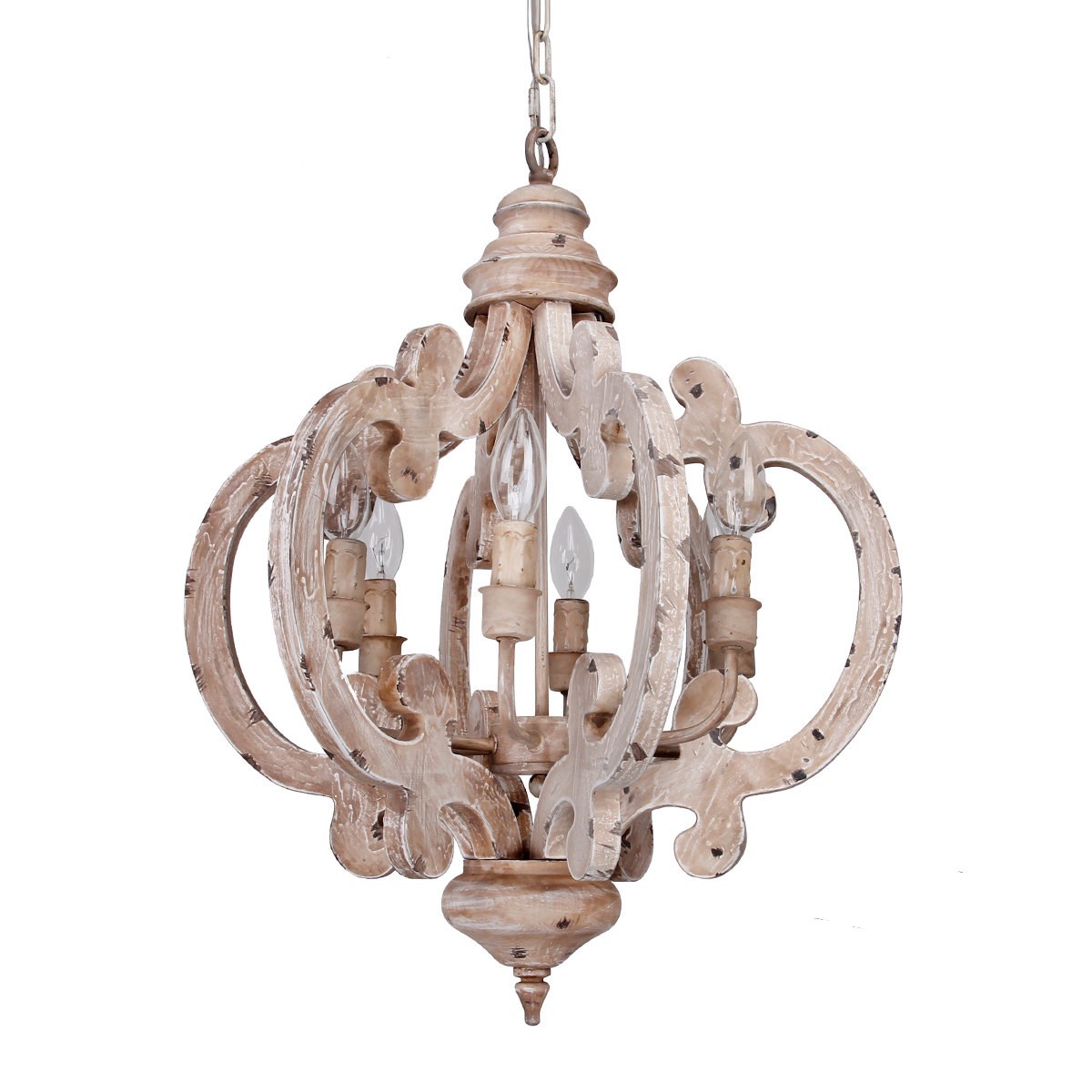 6 Light Wooden Chandelier Antique White Whoselamp